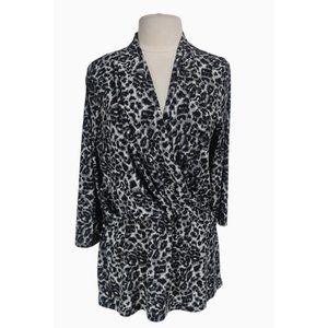Chico's Traveler Womens Elastic Waist Tunic Top 2 (L) Black White Leopard  B09P